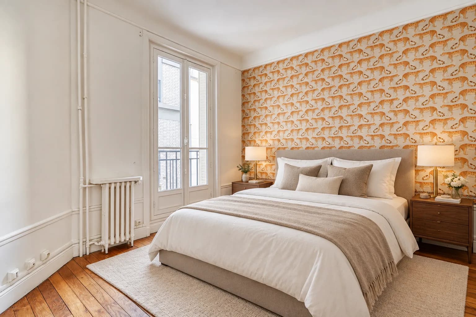 Chambre avec papier peint panoramique en aménagement virtuel — Projet · vue d’artiste